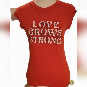 Girl dangerous orange womens tshirt love grows strong front sign size xs